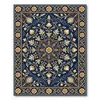 Golden Floral Medallion Navy Foliage Rug