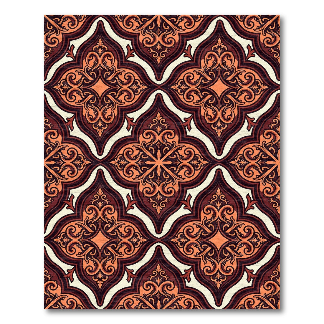 Rich Amber Arabesque Scrollwork Rug
