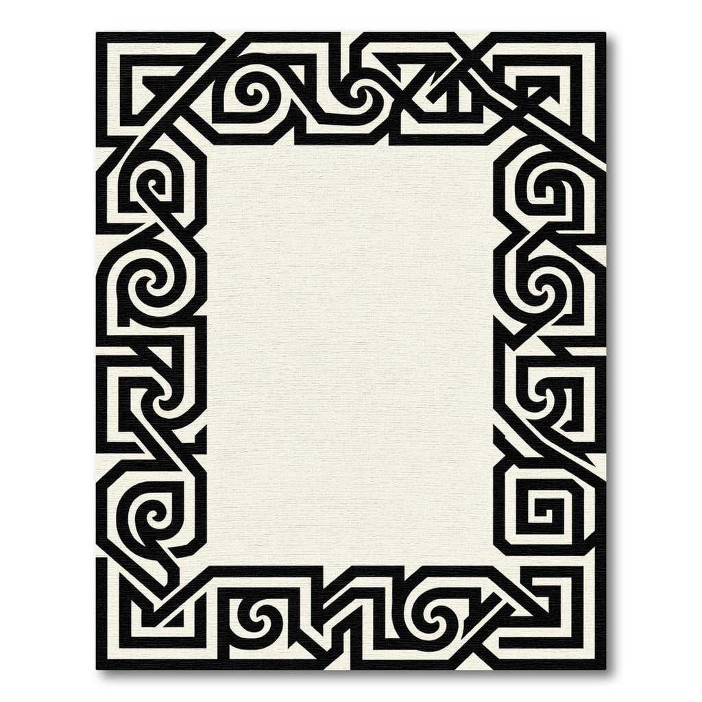 Black White Geometric Scroll Art Deco Rug