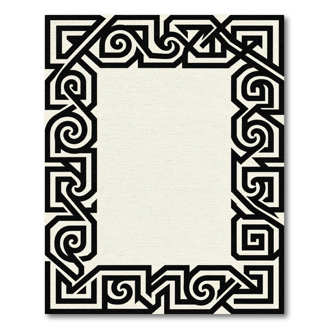 Black White Geometric Scroll Art Deco Rug