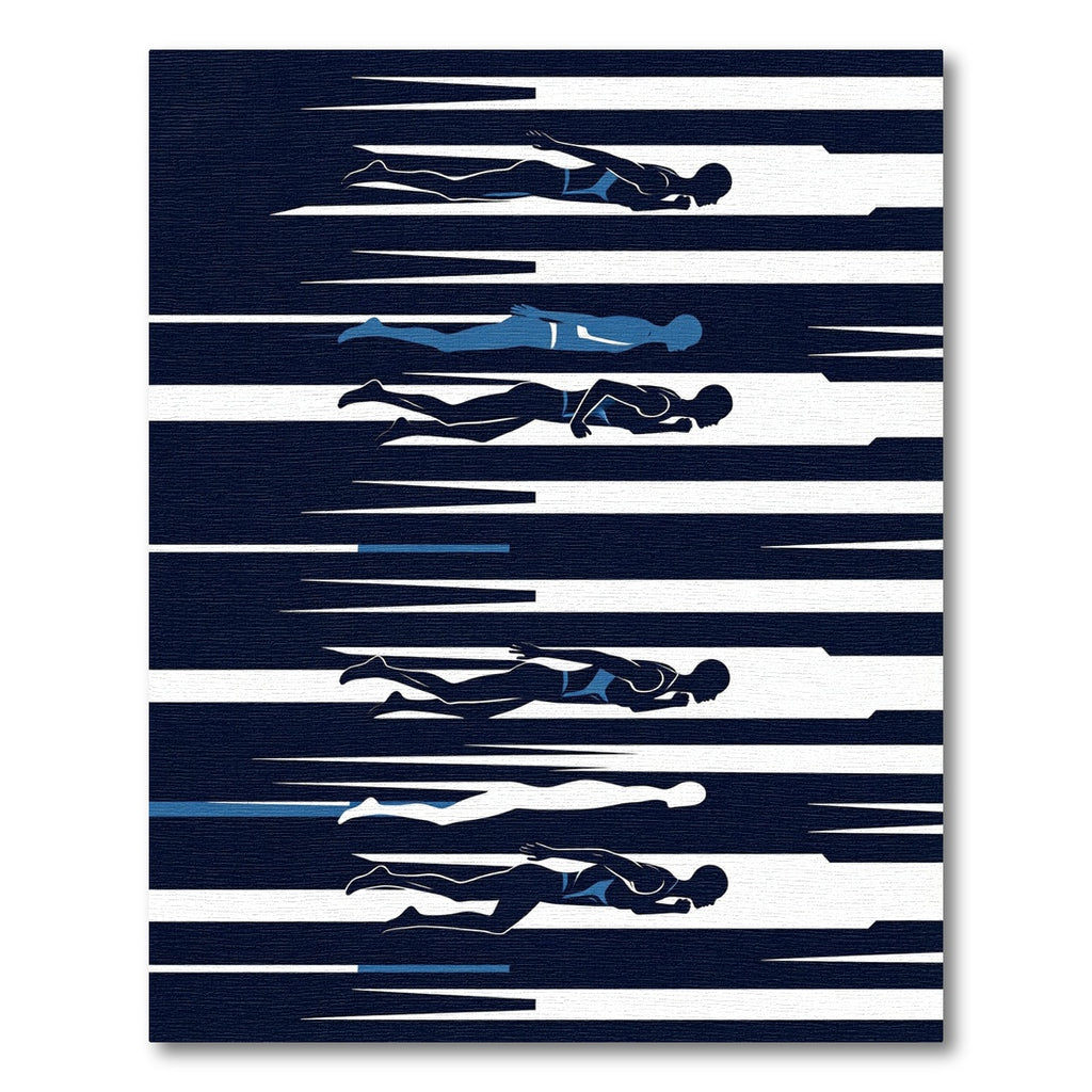 Abstract Navy Blue Swimming Figure Art Rug
