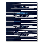 Abstract Navy Blue Swimming Figure Art Rug