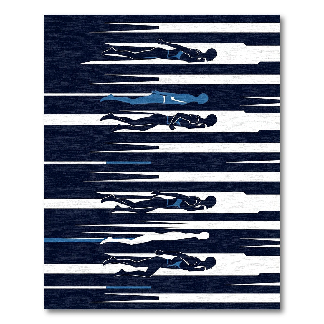 Abstract Navy Blue Swimming Figure Art Rug