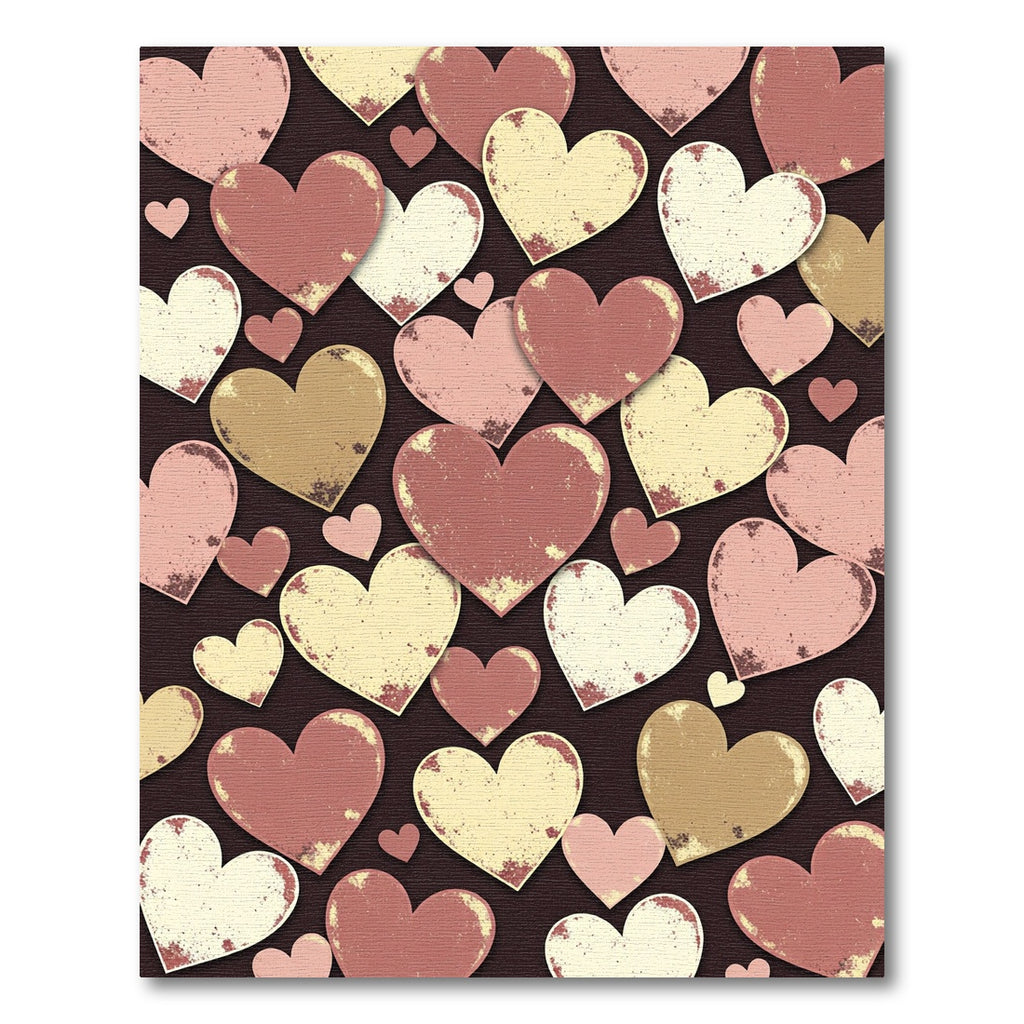Vintage Distressed Heart Scattered Patchwork Rug