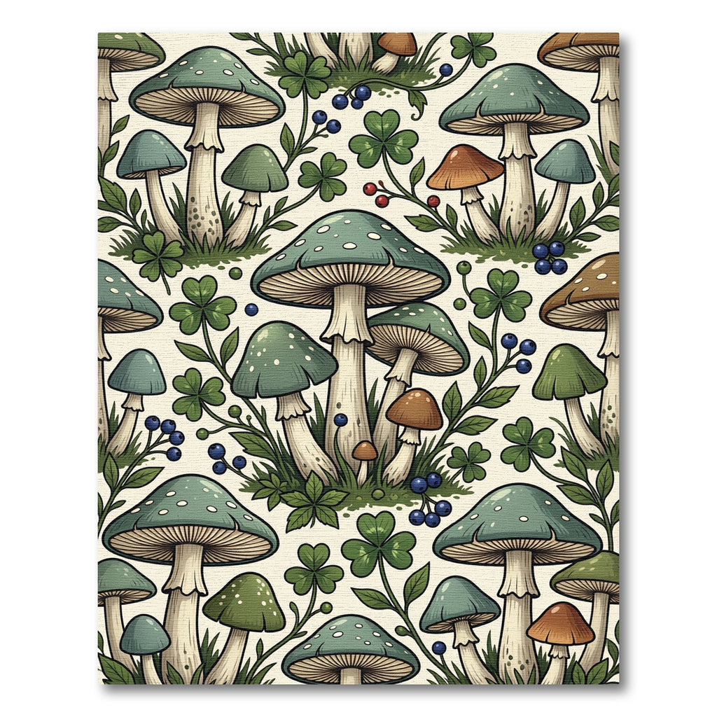 Whimsical Sage Mushroom and Clover Forest Rug