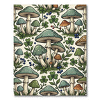 Whimsical Sage Mushroom and Clover Forest Rug