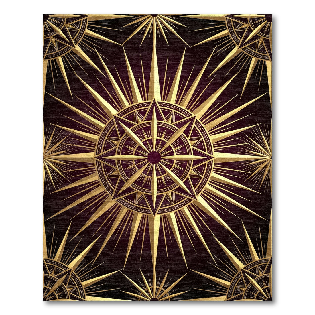 Golden Celestial Starburst Burgundy Medallion Rug