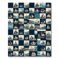 Nautical Navy Grid Sailing Ship Art Rug