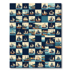 Nautical Navy Grid Sailing Ship Art Rug
