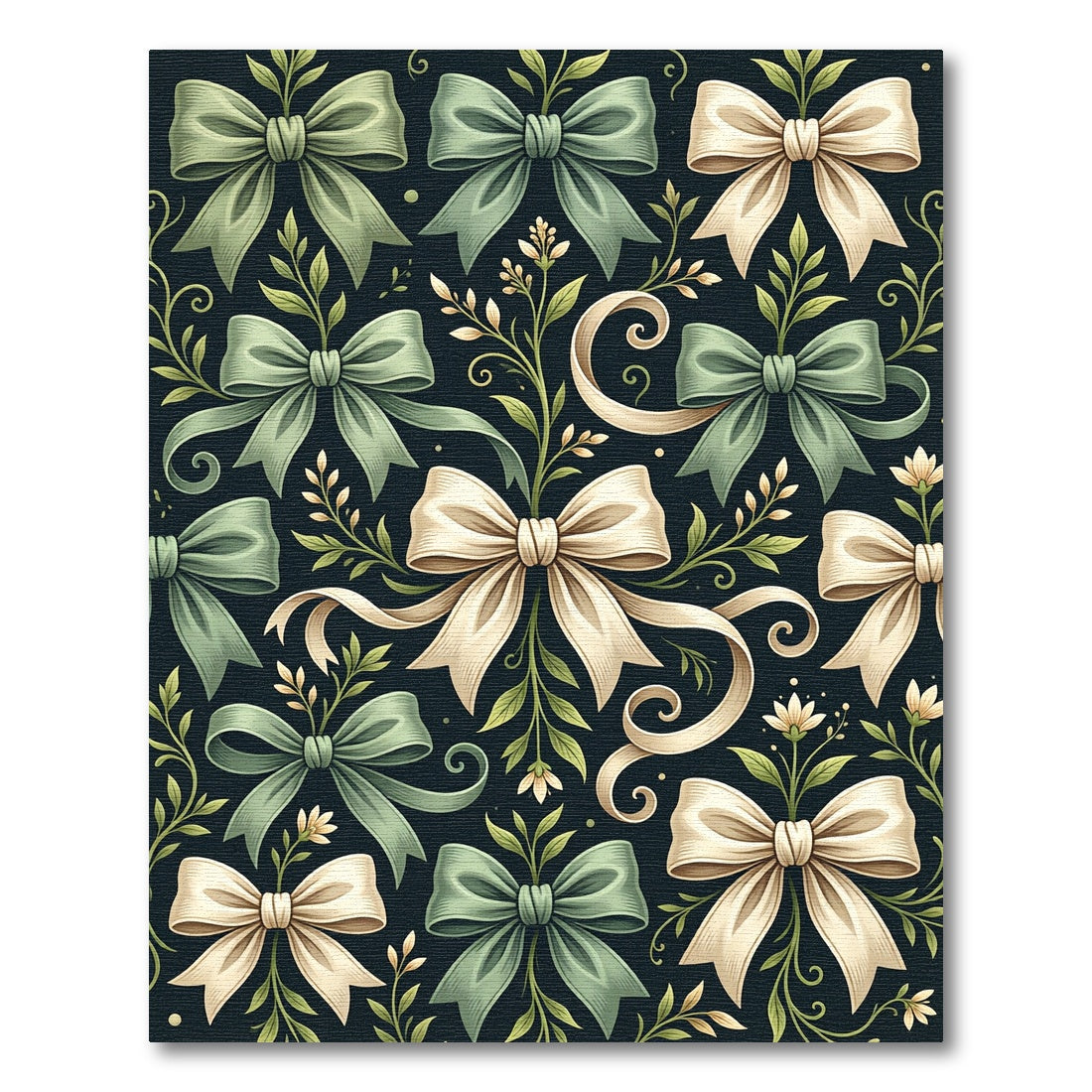 Elegant Sage and Cream Ribbon Floral Rug