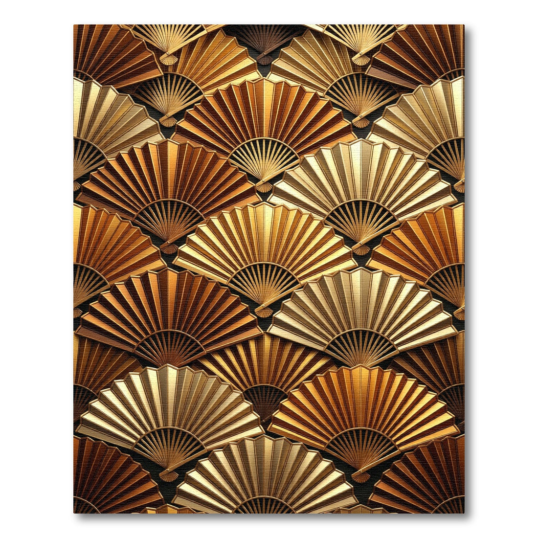 Metallic Golden Art Deco Fan Mosaic Rug