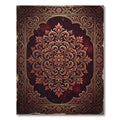 Ornate Crimson Floral Scrollwork Medallion Rug