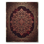 Ornate Crimson Floral Scrollwork Medallion Rug