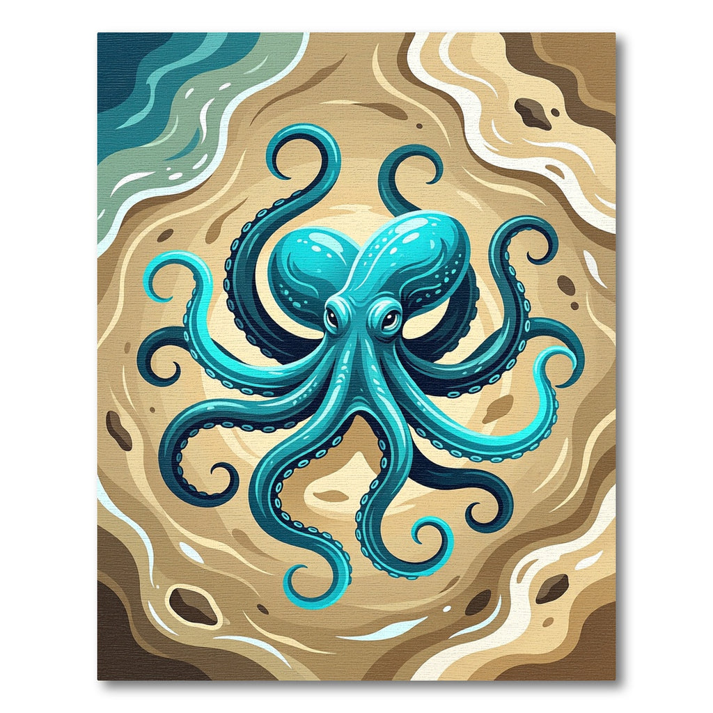Vibrant Teal Octopus Coastal Swirl Rug