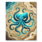 Vibrant Teal Octopus Coastal Swirl Rug