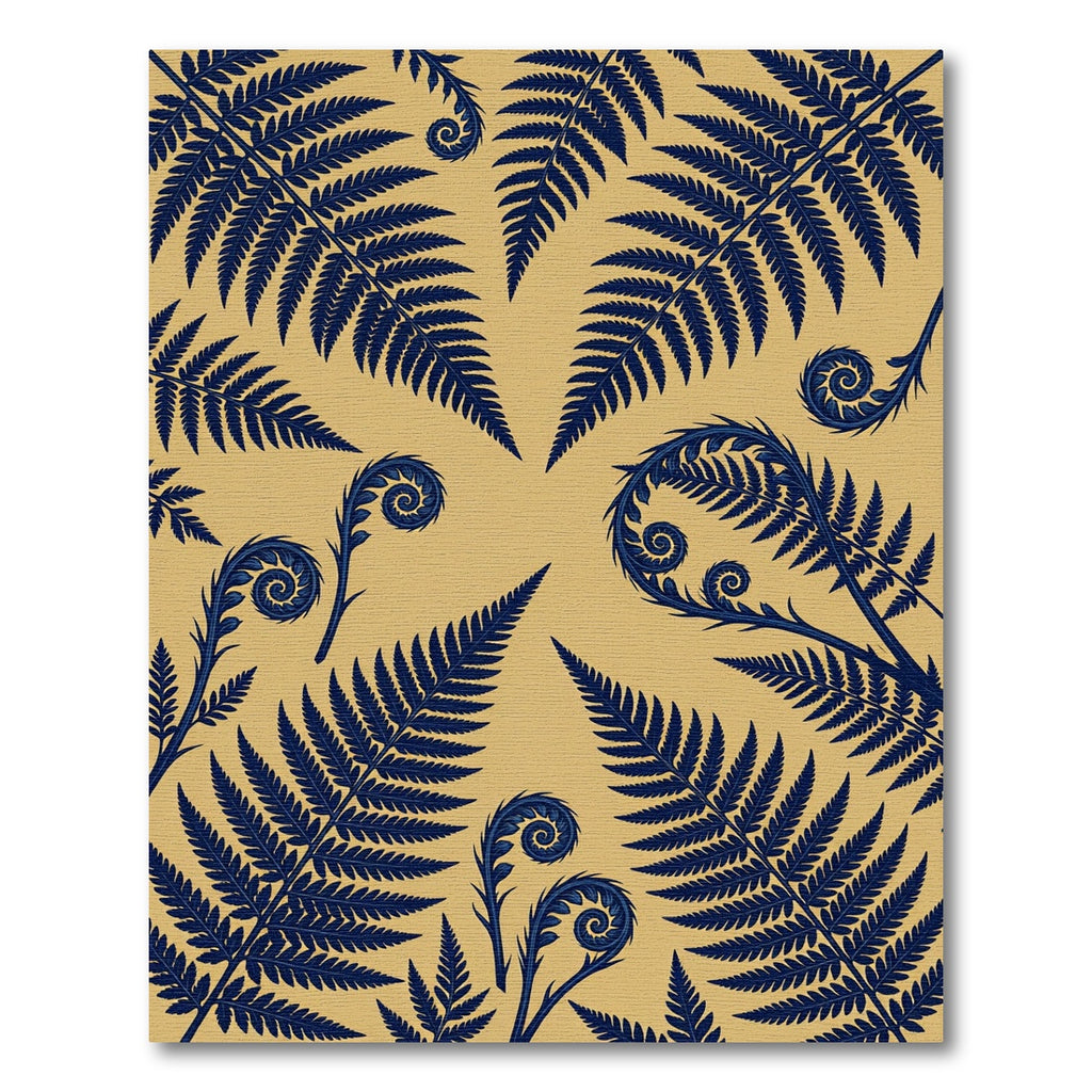 Navy Fern Frond Botanical Gold Rug