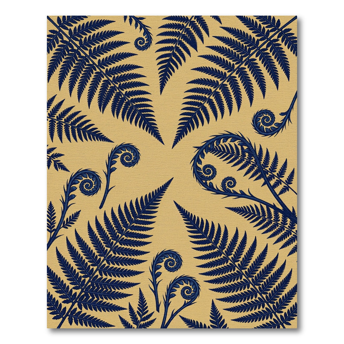 Navy Fern Frond Botanical Gold Rug