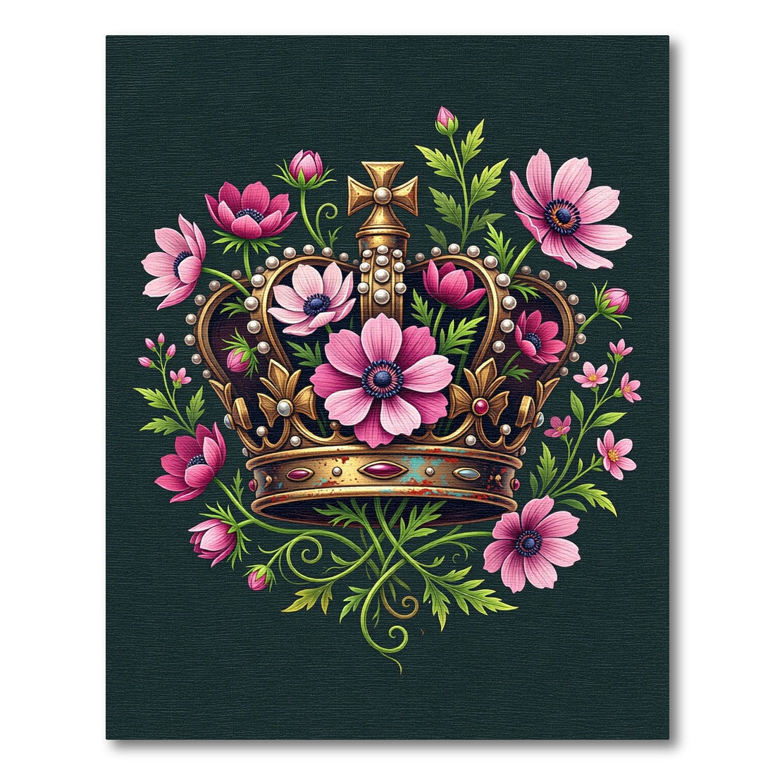 Golden Crown with Pink Floral Blossoms Rug