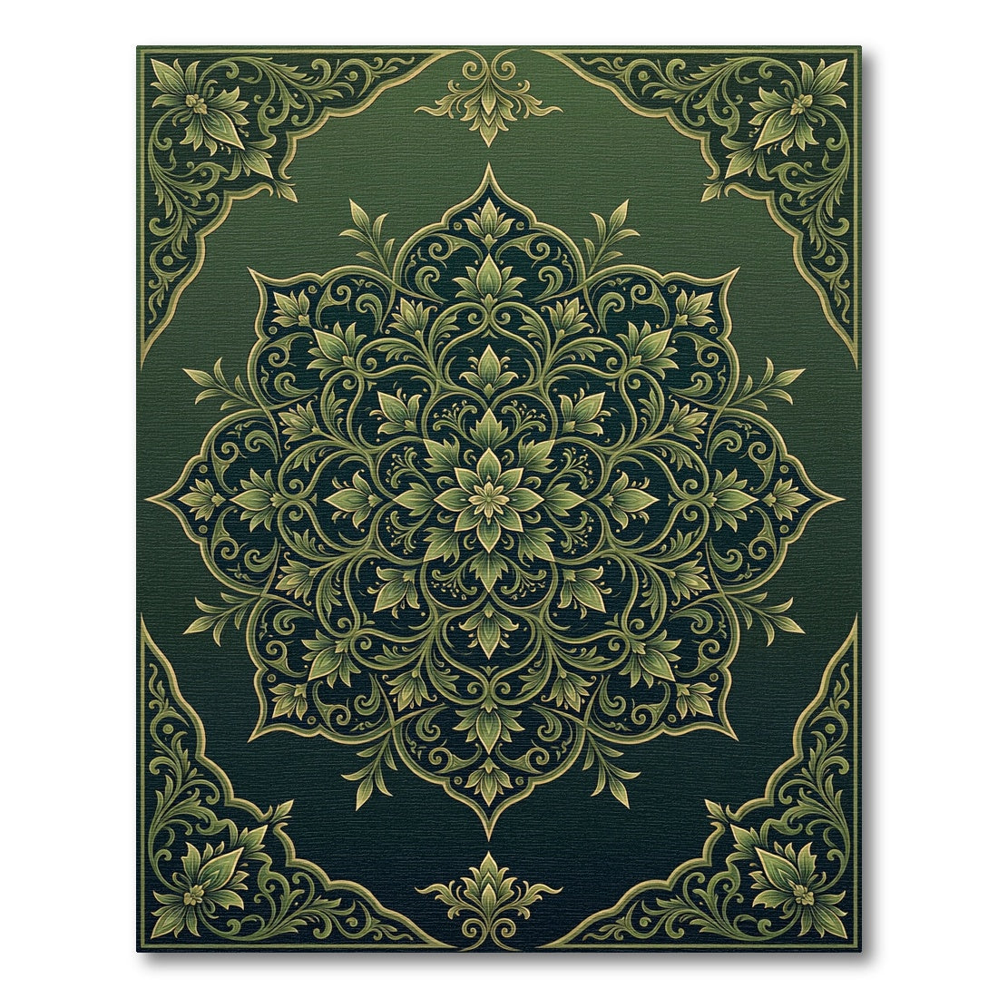 Ornate Emerald Botanical Damask Medallion Rug