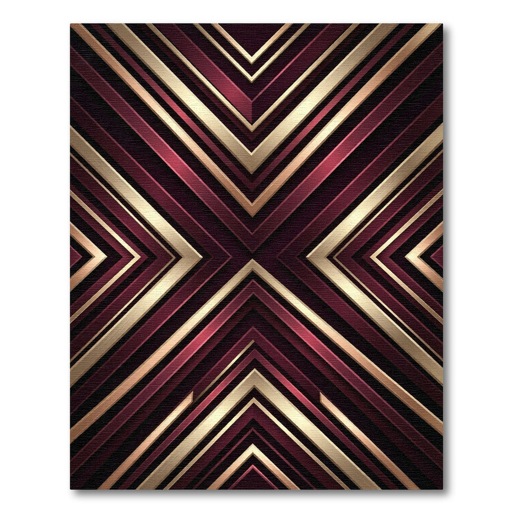 Luxurious Burgundy and Gold Geometric Chevron Rug