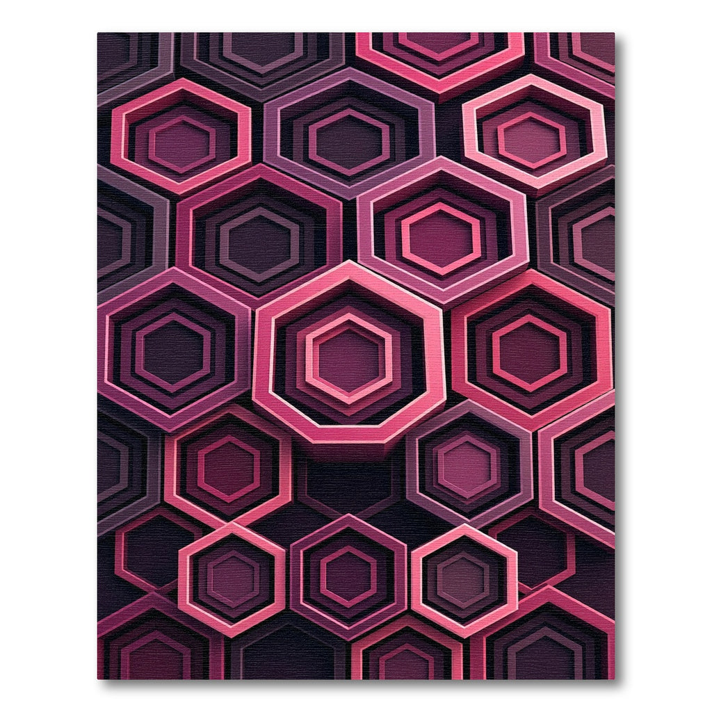 Sophisticated Magenta Geometric Hexagon Layered Rug