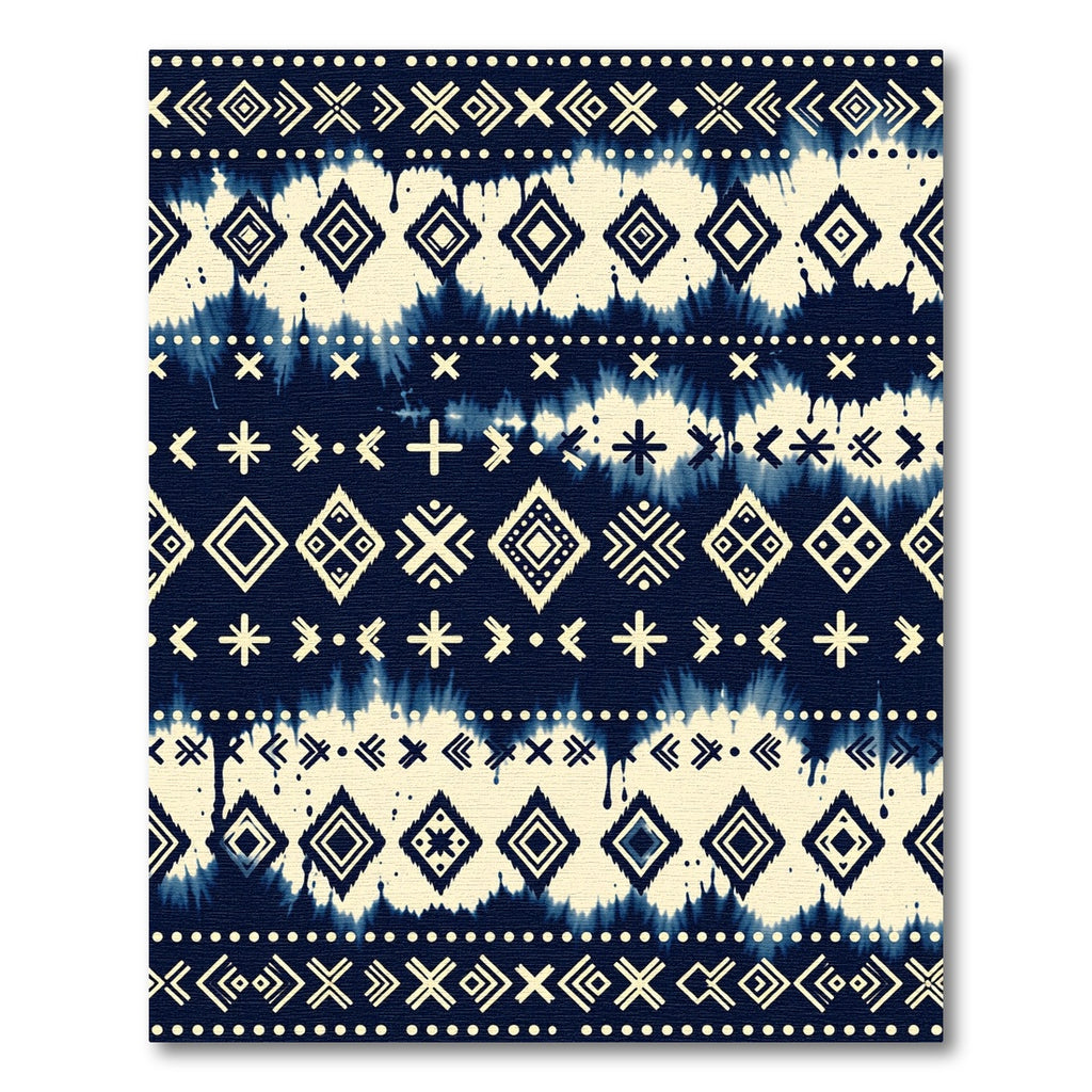 Indigo And Cream Ethnic Geometric Tie Dye Rug