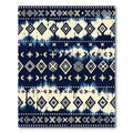 Indigo And Cream Ethnic Geometric Tie Dye Rug