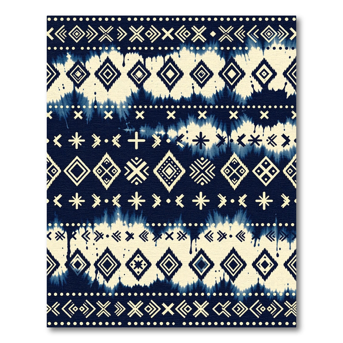 Indigo And Cream Ethnic Geometric Tie Dye Rug