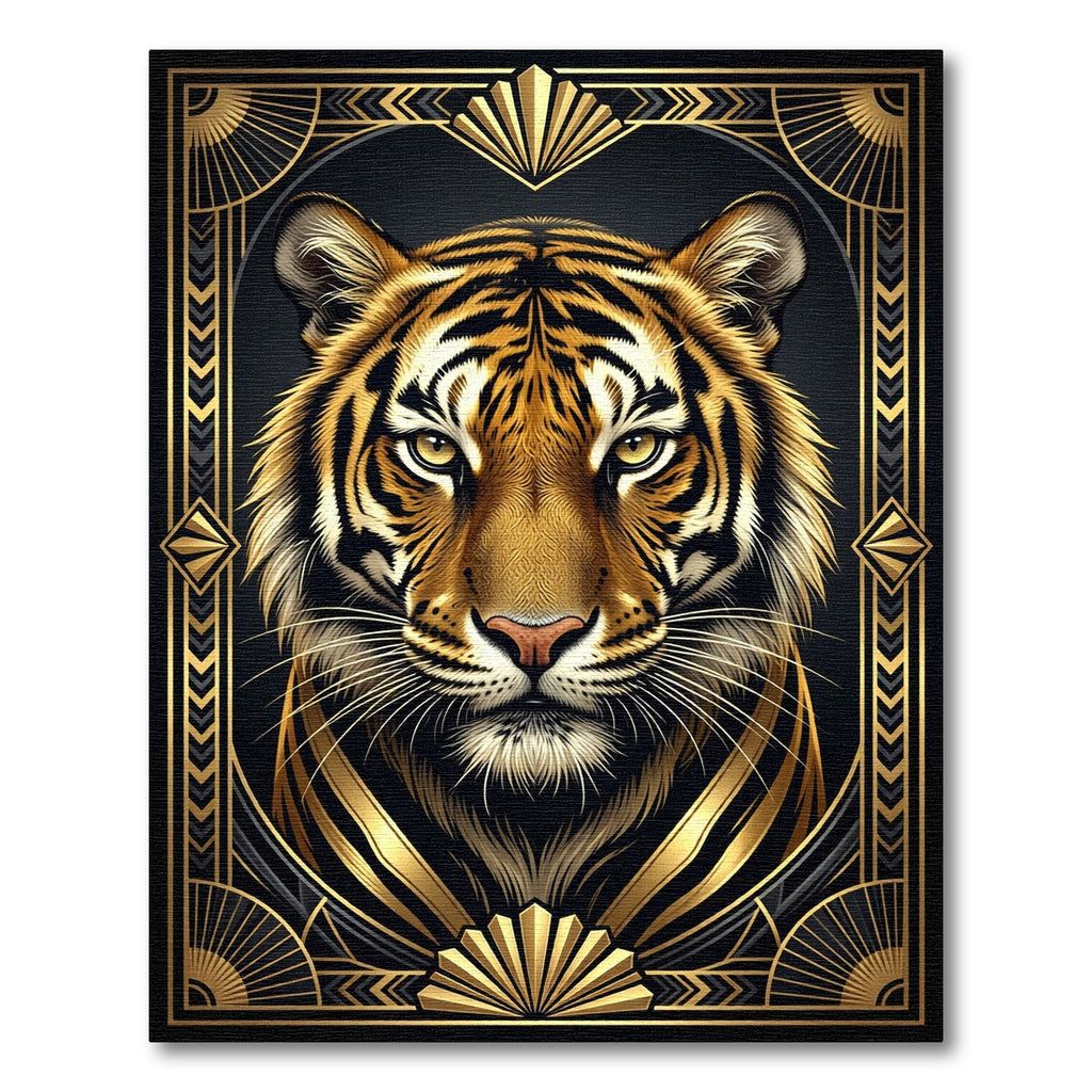 Bold Gold Art Deco Tiger Portrait Rug
