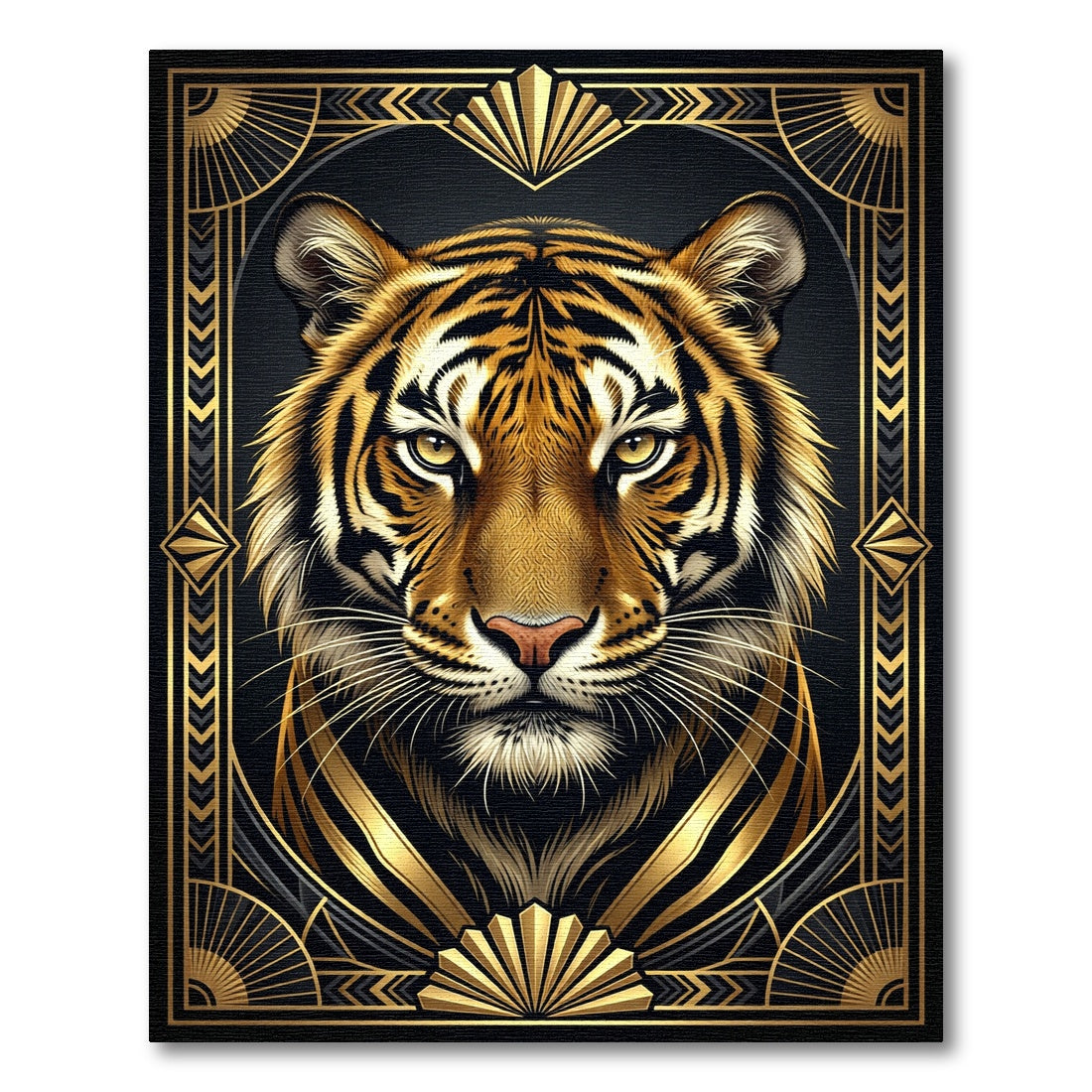 Bold Gold Art Deco Tiger Portrait Rug