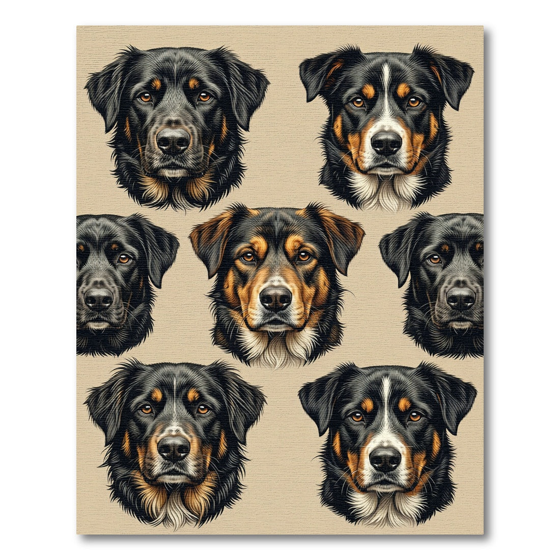 Tri-color Bernese Mountain Dog Portrait Grid Rug