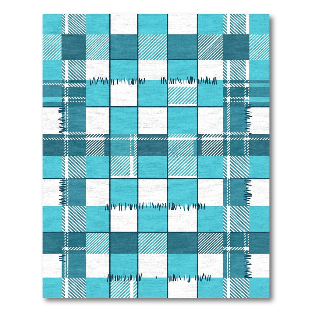 Aqua Blue Plaid Quilted Checkered Rug