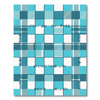 Aqua Blue Plaid Quilted Checkered Rug