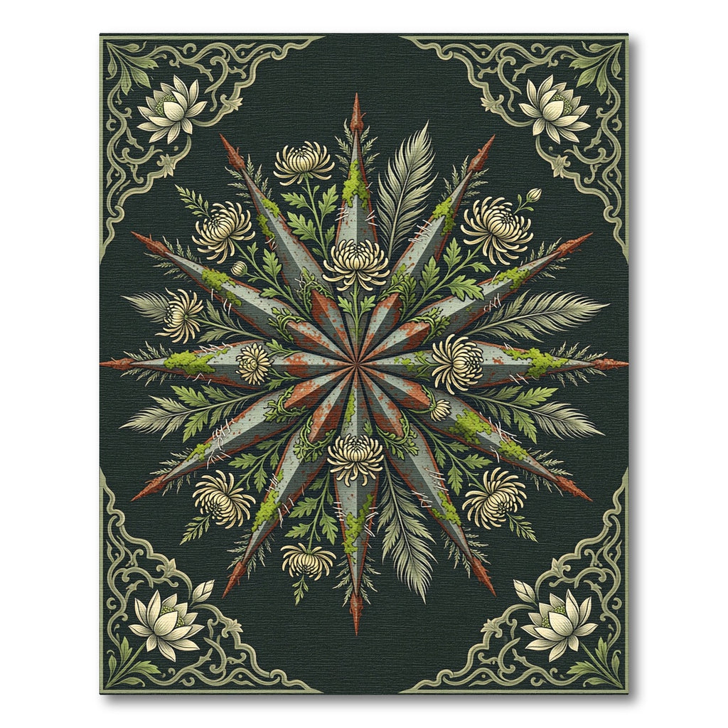 Rustic Starburst Floral Chrysanthemum Rug