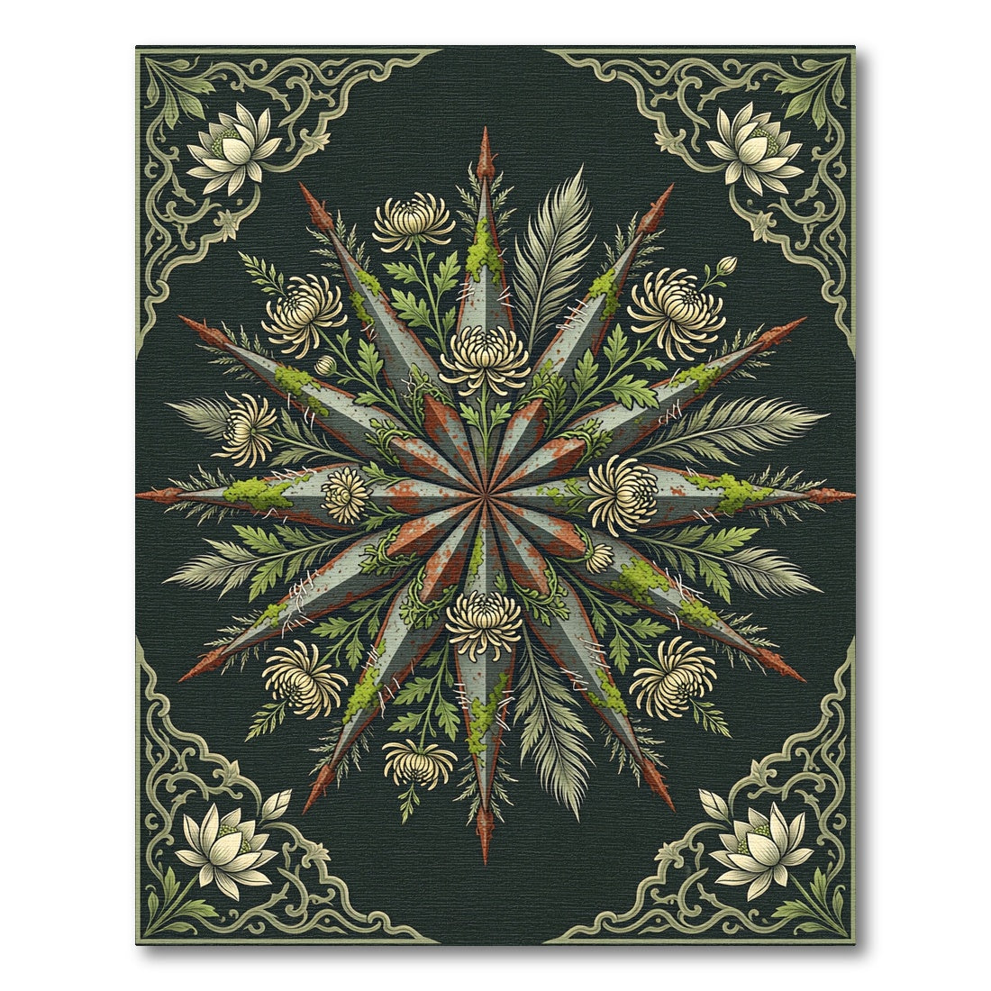 Rustic Starburst Floral Chrysanthemum Rug
