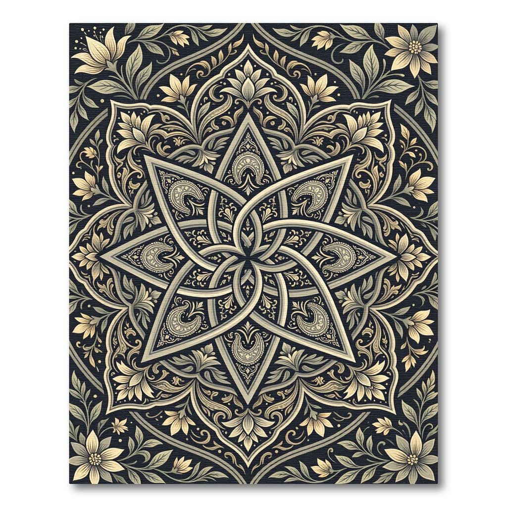 Ornate Gold Star Floral Mandala Rug