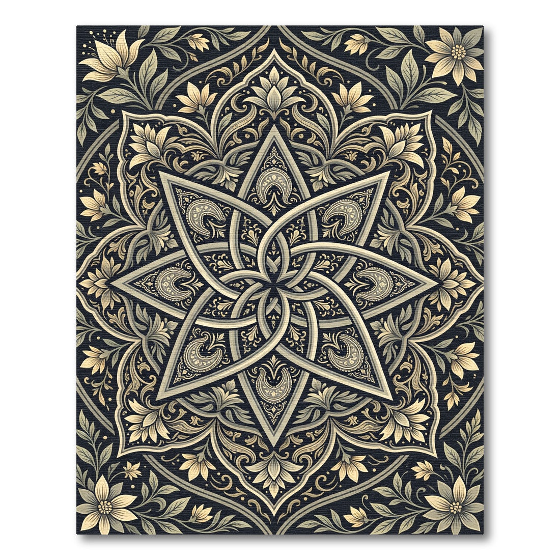 Ornate Gold Star Floral Mandala Rug