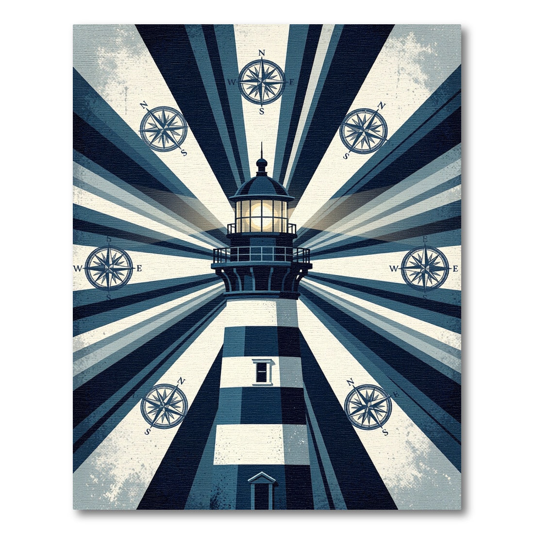 Nautical Compass Beacon Radiating Stripes Rug