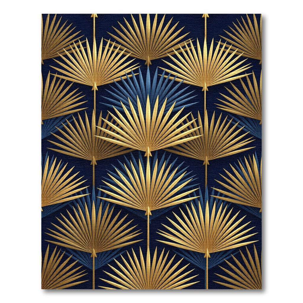 Art Deco Gold Palm Leaf Navy Rug