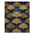 Art Deco Gold Palm Leaf Navy Rug