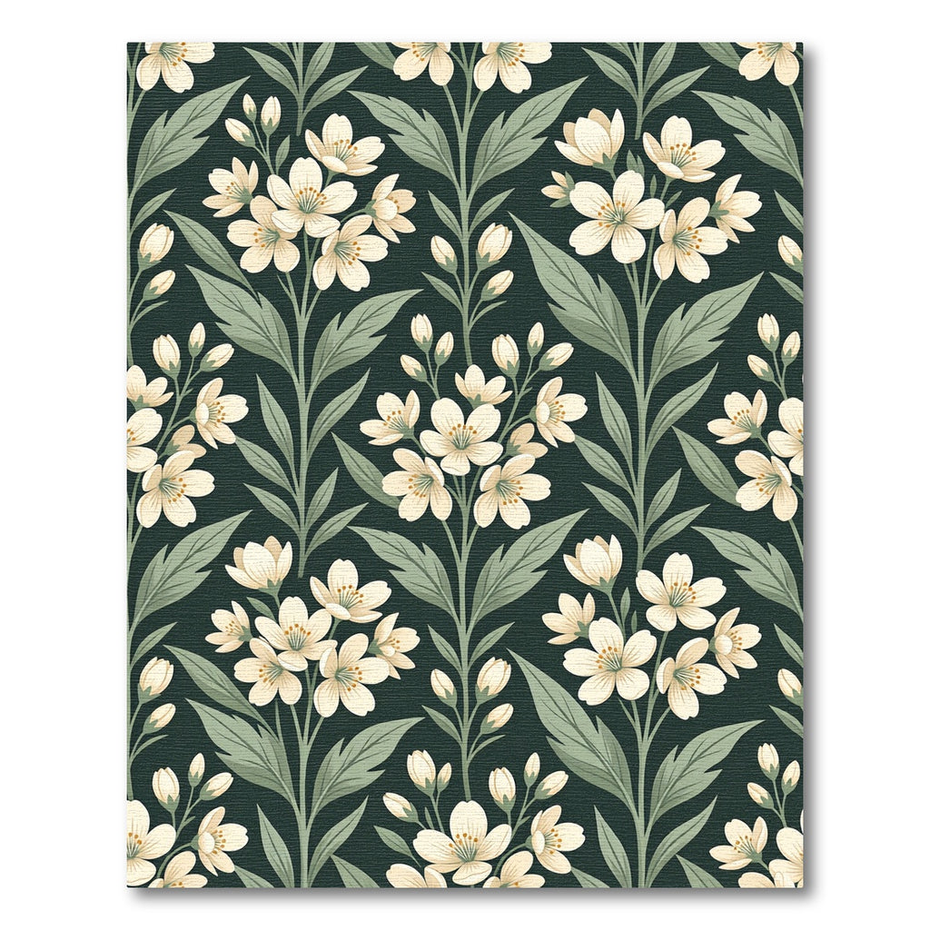 Dark Emerald Botanical White Blossom Rug
