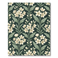 Dark Emerald Botanical White Blossom Rug