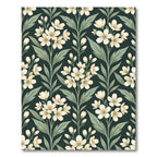 Dark Emerald Botanical White Blossom Rug