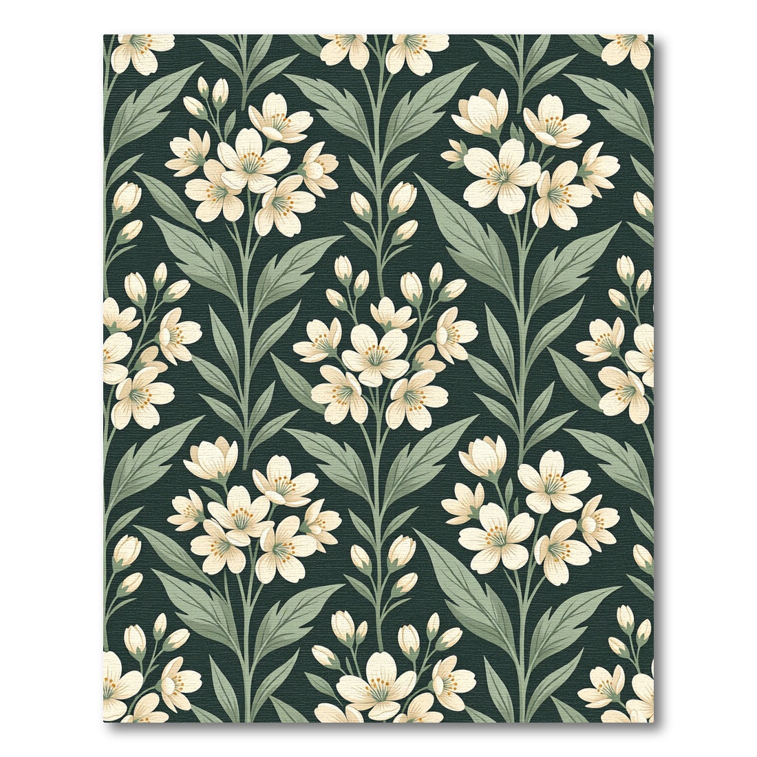 Dark Emerald Botanical White Blossom Rug