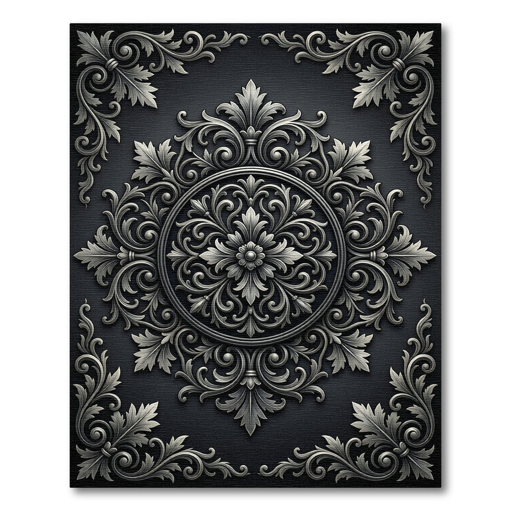 Ornate Gray Acanthus Scroll Rug
