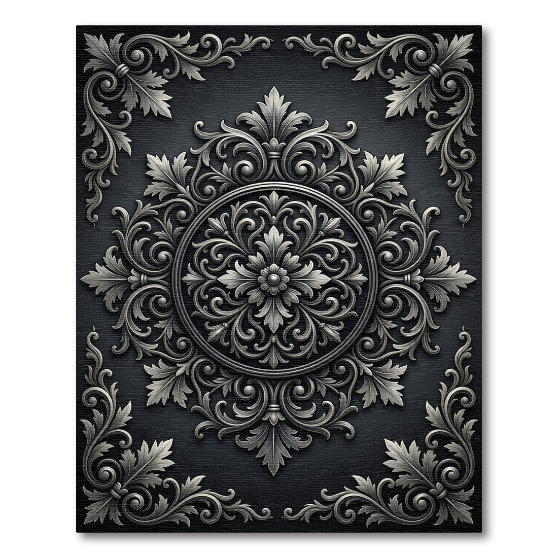 Ornate Gray Acanthus Scroll Rug