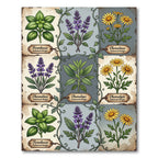 Vintage Botanical Herbaceous Garden Grid Rug