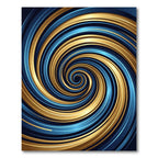 Golden And Navy Abstract Spiral Swirl Rug