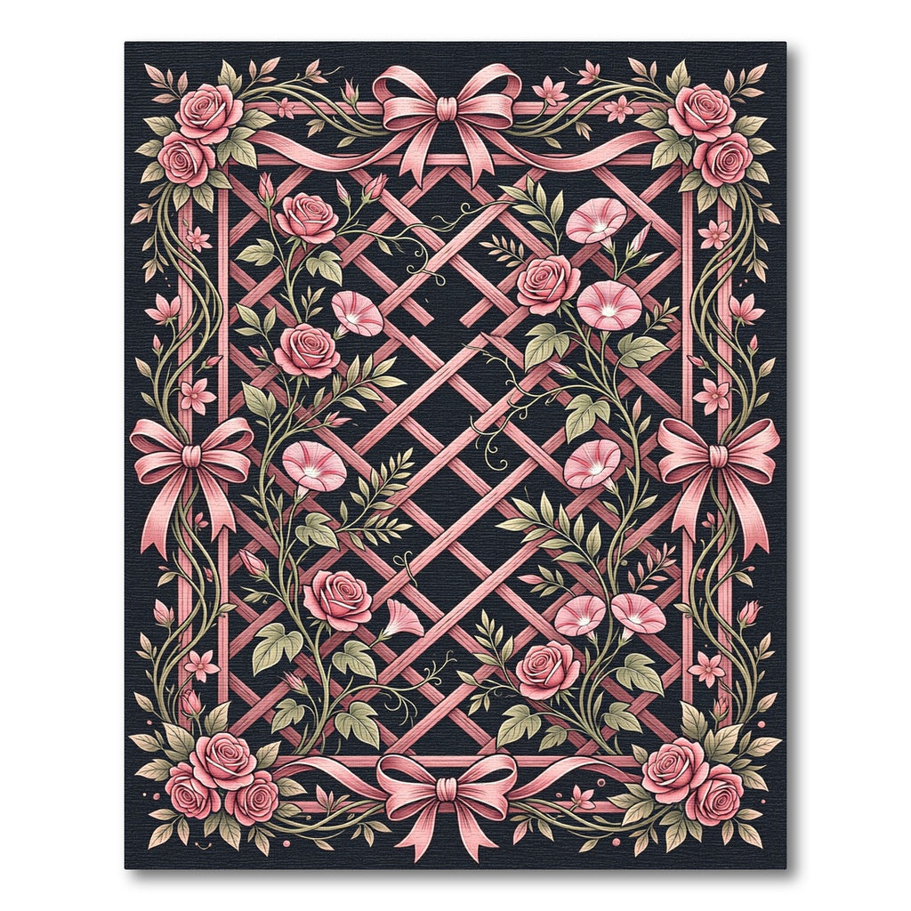 Pink Roses Lattice Bow Arrangement Rug