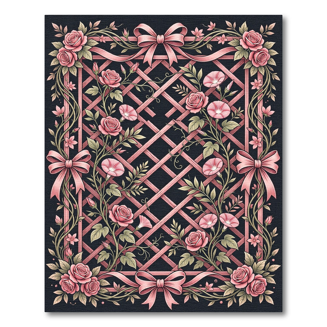 Pink Roses Lattice Bow Arrangement Rug